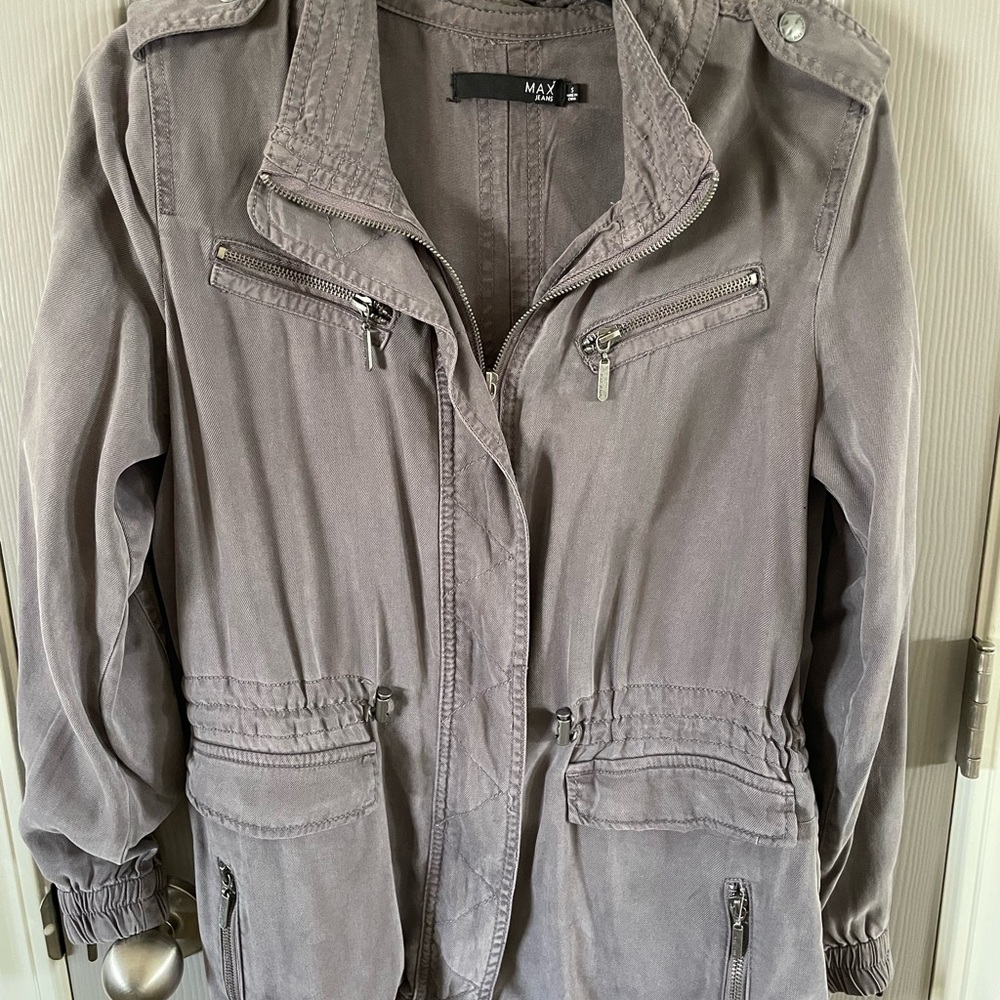 Max Jeans Purplish Gray Utility Jacket with Relaxed Fit and Elastic Waist